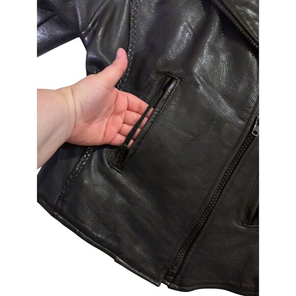 Vintage Leather Motorcycle Jacket M Patches HOG POW MIA Wolf Embroidered - Picture 8 of 13